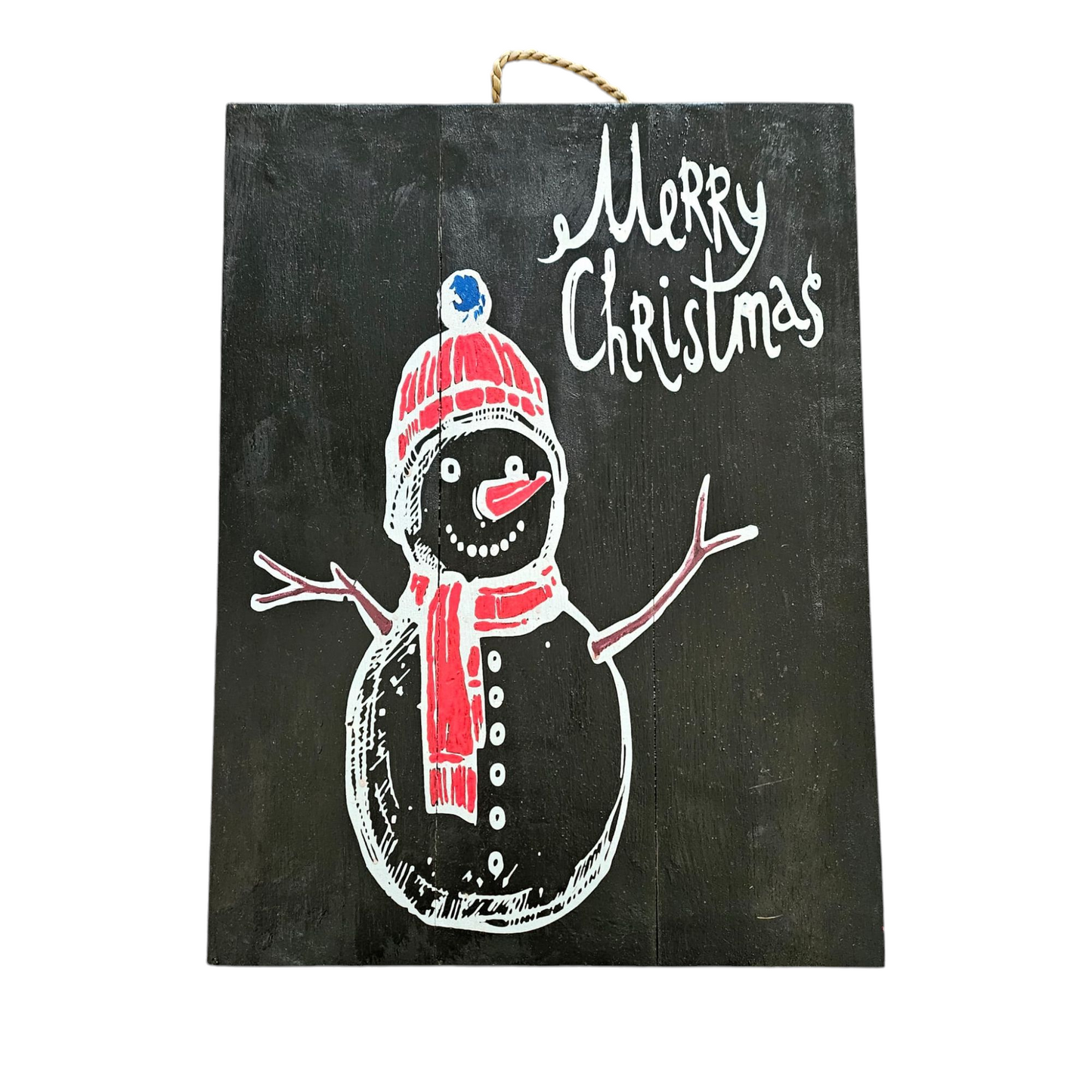 houten (tuin)bord Merry Christmas (sneeuwpop)